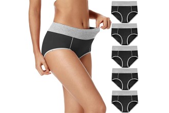 POKARLA Women's High Waisted Cotton Underwear Soft Breathable Panties Stretch Briefs Regular & Plus Size 5-Pack