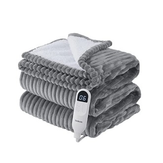 Bedsure Heated Blanket Electric Blanket - Soft Ribbed Fleece 50x60 Fast Heating Electric Throw with 6 Heating Levels & 4 Time Settings, 3 Hours Auto-Off, Dark Grey, Throw/Twin