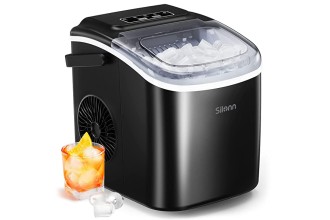 Silonn Countertop Ice Maker, 9 Cubes Ready in 6 Mins, 26lbs in 24Hrs, Self-Cleaning Ice Machine with Ice Scoop and Basket, 2 Sizes of Bullet Ice for Home Kitchen Office Bar Party, Black (SLIM09)