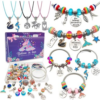 Charm Bracelet Making Kit,Jewelry Making Supplies Beads,Unicorn/Mermaid Crafts Gifts Set for Girls Teens Age 8-12