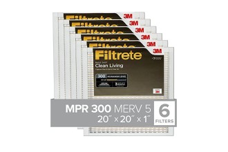 Filtrete 20x20x1, AC Furnace Air Filter, MPR 300, Clean Living Basic Dust, 6-Pack (exact dimensions 19.69 x 19.69 x 0.81)